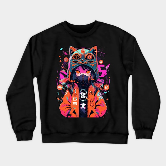 Cat Hoodie Shinjuku Girl Crewneck Sweatshirt by MikeyMeta